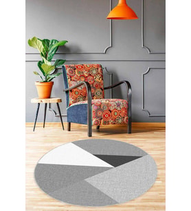 Gri Kaymaz Geometrik Desenli Yuvarlak Mutfak Halısı AR1326