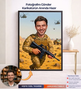 Kişiye Özel Çerçeveli Asker Karikatür,Meslek Karikatürü,Kişiye Özel Karikatür,Karikatür Biblo