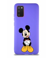 Samsung Galaxy A02S Soft Premier Kapak Mickey Mouse-A Tasarımlı Silikon Kılıf - Mor (Şeffaf)