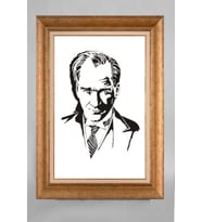 Altın Varaklı Çerçeveli Paspartulu Atatürk Tablo a804 (Gold)