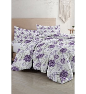 Çift Kişilik Nevresim Takımı Özel Dokuma Pamuk Saten Tuval Koleksiyonu Shadow Flowers Lilac