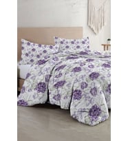 Çift Kişilik Nevresim Takımı Özel Dokuma Pamuk Saten Tuval Koleksiyonu Shadow Flowers Lilac