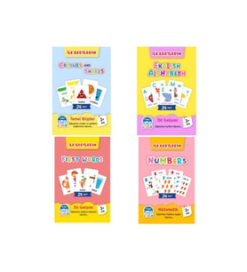 İlk Kartlarım İngilizce Serisi -Numbers-First words --English Alphabeth-Colours and Shapes 4ü 1 ara