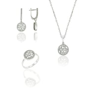 Baget Taşlı Yuvarlak Model Gümüş  Üçlü Set DGN20483