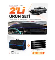 AUDI 80 (1986-1996) Uyumlu Torpido Örtüsü + Deri Bagaj Çantası + Sticker Seti - Siyah Mavi
