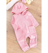 Kapüşonlu Önden Fermuarlı Kız/Erkek Bebek Tulum (Pembe)