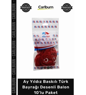#Balon Kırmızı Ay Yıldız Baskılı Milli Bayram Süsleme Türk Bayrağı Desenli Balon 10'lu Paket