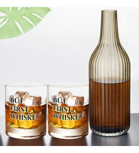 BK Gift DTF But First Whiskey Tasarımlı İkili Viski Kadehi ve Karaf Seti, Arkadaşa Hediye, Sevgiliye Hediye