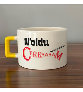 Noldu Cerraaaam Baskılı Sarı Kulplu C Fincan