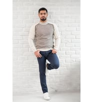 San&Fa Yarım Balıkçı Desenli Slimfit Yünlü Triko Kazak (Krem)