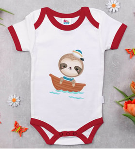 BK Kids Sevimli Denizci Tasarımlı Kırmızı Bebek Body Zıbın-1