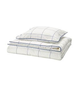 IKEA Bredvecklare Nevresim Seti Tek Kişilik 150 × 200 cm Beyaz Mavi Kareli Desen