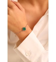 925 Ayar Gümüş Van Cleef Tek sıra Kadın Bileklik Rodyum