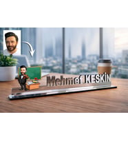 Kişiye Özel Öğretmen Karikatürlü 30 cm Ayna Pleksi Masaüstü İsimlik - Öğretmen Hediyesi Öğretmene Özel Hediye