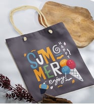 BK Gift Yaz Temalı Antrasit Halat Saplı Kumaş Plaj Çantası -12, Baskılı Omuz Çantası, Alışveriş Çantası, Arkadaşa Hediye, Sevgiliye Hediye