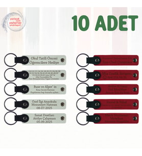 Beyaz & Kırmızı, Söz Töreni Misafirlerine Anlamlı Anı, 10’lu Set, Tarih ve İsimli Deri Anahtarlık
