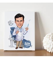Diş Doktoru Erkek Karikatürlü Kanvas Tablo