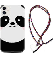 Apple iPhone 11 12 13 Mini Kılıf Boyun Asklı Rasta Silikon Sevimli Panda 1794