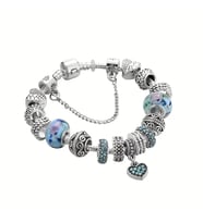 Pandora Tarz, Trend Kalp Aşk Temalı  Mavi  Charm Bİleklik, Ahşap Kutu içerisinde