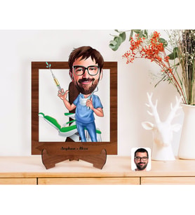 BK Gift Kişiye Özel Erkek Diş Hekimi Karikatürlü Ahşap Standlı 3D Biblo-4 (Beyaz)