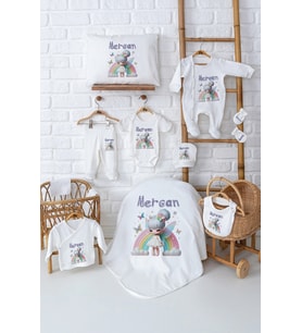 Pia Baby Premium %100 Pamuk Kız Bebek Hediyesi 11 Parça İsme Özel Doğum Seti 5083-00 (Ekru)