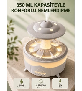 Dekoratif UFO Hava Nemlendirici Simüle Yağmur Damlalı Renkli Gece Işıklı 350 ML