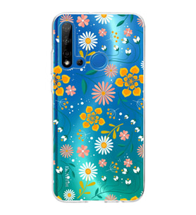 Huawei P20 Lite 2019 Uyumlu Kapak Flowers Tasarımlı Şeffaf Silikon Kılıf