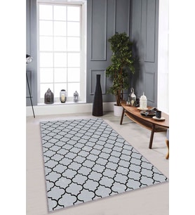 Gri Fas Desen Kaymaz Tabanlı Makinede Yıkanabilir Halı AR489 - 100 x 160 cm