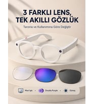 Beyaz Akıllı Kamera Gözlüğü Fotoğraf Video Çekimli Yapay Zeka Destekli Bluetooth Çoklu Dil Çeviri 3 Lensli