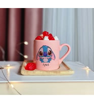 Stitch Tasarımlı Kişiye Özel Pembe Türk Kahvesi Fincanı