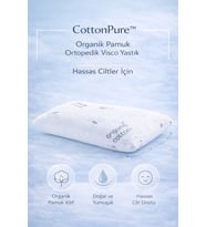 CottonPure™ Organik Pamuk Ortopedik Visco Yastık 60x40x13 cm Hassas Ciltler İçin