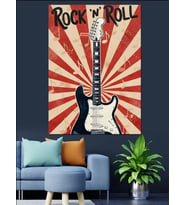Retro Rock Müzik Gitar Dekoratif Kanvas - Mdf Ahşap Tablo