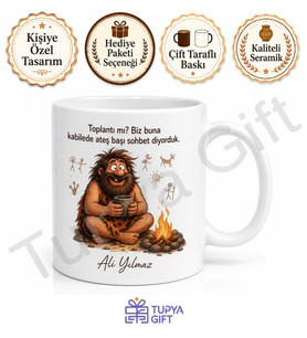 Taş Devri Temalı Komik Baskılı Kupa Bardak Eğlenceli Hediye Porselen Mug