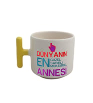 Dünyanın En Güzel Annesi Anneler Tasarımlı Sarı T Kulp Fincan Modelleri