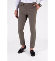 Erkek Slim Fit Dik Çizgili Keten Pantolon 21K-2200420-1 Kahverengi