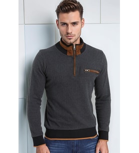 Dewberry Erkek Pamuklu Sweatshirt Desenli Antrasit 9039 Günlük Üst Giyim, Jean Kombinleri, Seyahat Gardırobu