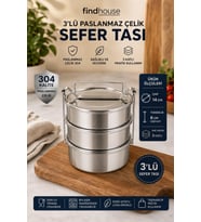Paslanmaz Çelik 3 Katlı Sefer Tası Yemek Kabı 14x6cm