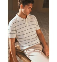 Erkek Old Money Çizgili Polo Yaka Triko Tişört Slim Fit