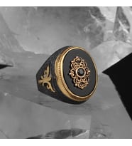 Oniks Taşlı Rodaj Kaplamalı 925 Ayar Gümüş Yüzük