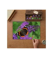 Renkli Kelebek Mor Çiçeklerin Üstünde Tasarımı 240 parça Ahşap Puzzle Ahşap Kutuda MP05458
