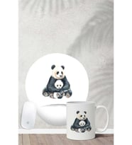 Panda Ailesi Desenli Bilek Destekli Mouse Pad Kupa Seti