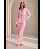 Night Kadın Önden Düğmeli Uzun Kollu Alt Üst Pijama Takımı