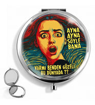 Cep Aynası Popart Tasarımlı El Aynası Makyaj Aynası Kişiye Özel Hazırlanabilir Yuvarlak Çanta Aynası Eğlenceli Hediye