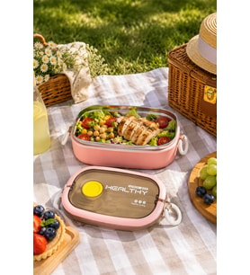 Paslanmaz Çelik Dikdörtgen Yemek Kabı 750 ml Pembe