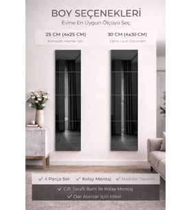 4'lü Kare Ayna Seti  25x25-30x30 cm  Bronz Füme Flotal  Modern Şık Dekoratif Duvar Aynası