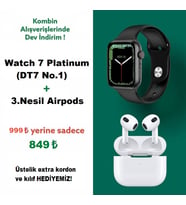 DT7 No.1 Akıllı Saat Watch7 Platinum + Airpods 3.Nesil Bluetooth Kulaklık (Siyah)