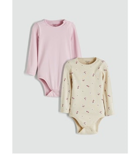 LCW baby Bej Bisiklet Yaka Kız Bebek Çıtçıtlı Body 2'li