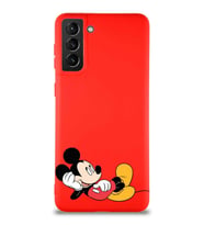 Samsung Galaxy S21 Plus Soft Premier Kapak Mickey Mouse-F Tasarımlı Silikon Kılıf - Kırmızı (Şeffaf)