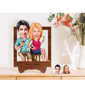 BK Gift Kişiye Özel Sevgililer Karikatürlü Ahşap Standlı 3D Biblo-51 (Beyaz)