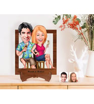 BK Gift Kişiye Özel Sevgililer Karikatürlü Ahşap Standlı 3D Biblo-51 (Beyaz)